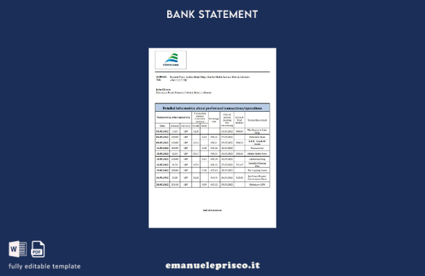 modello word di estratto conto bancario Libano Cedrus in stile verificato